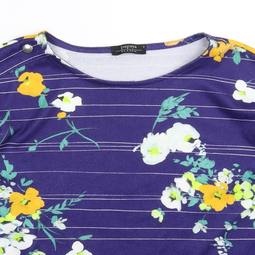 Papaya Womens Blue Floral  Basic T-Shirt Size 8