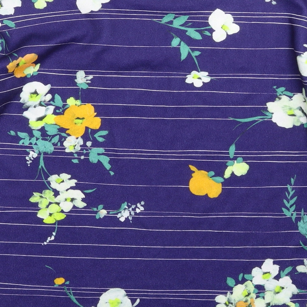 Papaya Womens Blue Floral  Basic T-Shirt Size 8