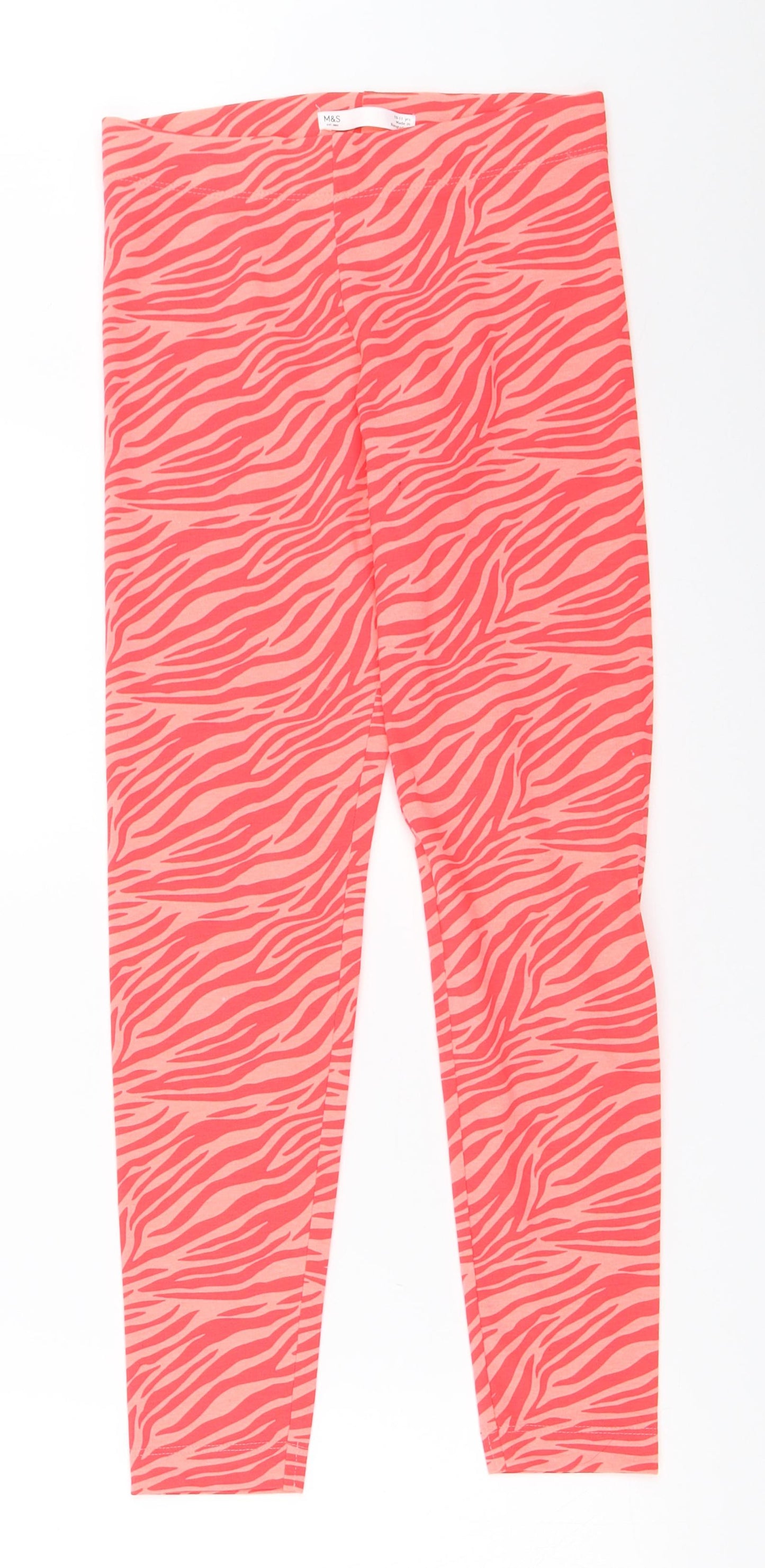 Marks and Spencer Girls Pink Animal Print  Capri Trousers Size 10-11 Years - leggings