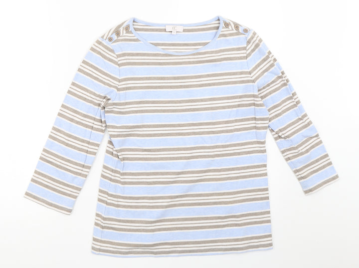 Country Casuals Womens Blue Striped Basic T-Shirt Size S