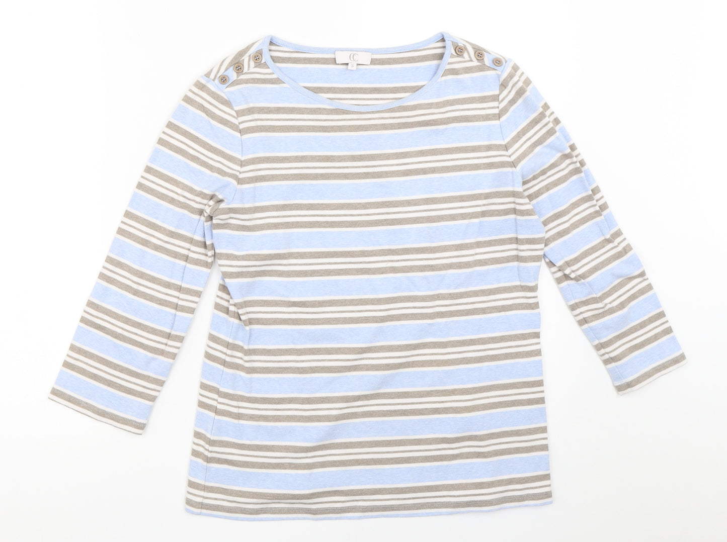 Country Casuals Womens Blue Striped  Basic T-Shirt Size S