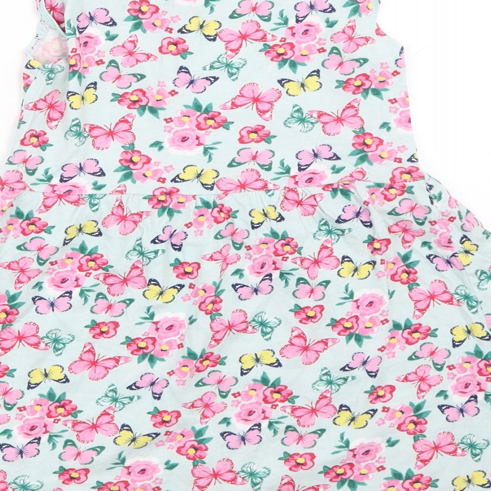 Primark Girls Blue Floral  Fit & Flare  Size 6-7 Years