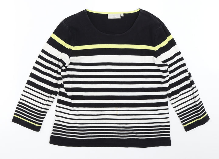Country Casuals Womens Black Striped Basic T-Shirt Size S