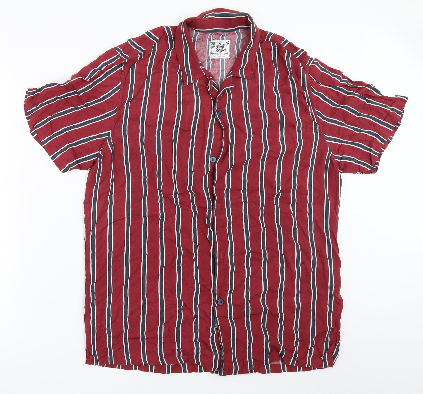 Pull&Bear Mens Red Striped   Button-Up Size L
