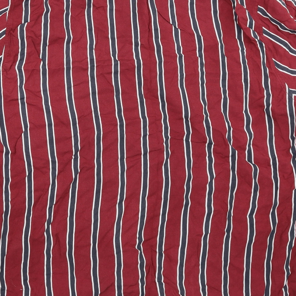 Pull&Bear Mens Red Striped   Button-Up Size L