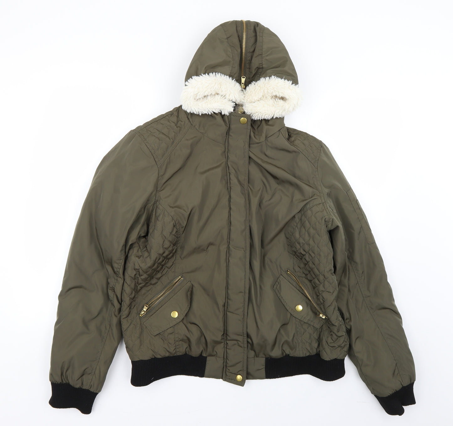 Denim & Co. Womens Green   Overcoat Coat Size 16