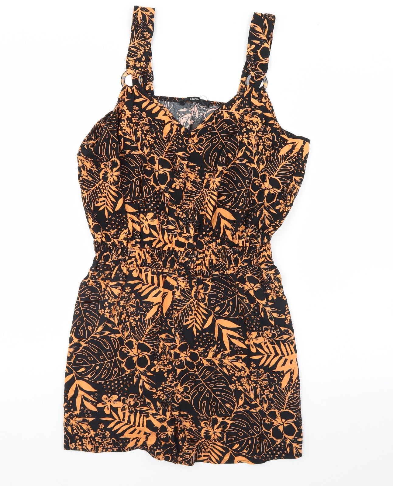 George Womens Black Floral  Playsuit One-Piece Size M