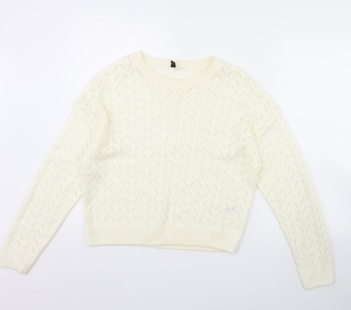 Divided Womens White Pullover Jumper Size S