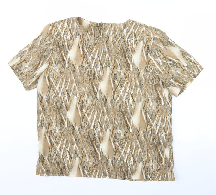 Bonmarché Womens Beige Geometric Basic Blouse Size 16 - Shoulder Pads