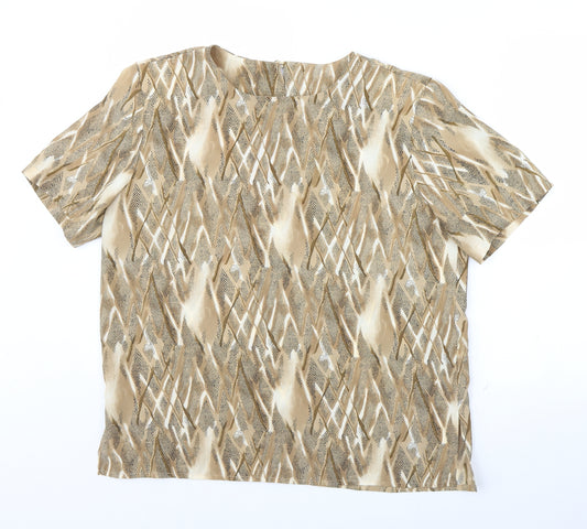 Front view of Bonmarché women’s beige geometric basic blouse, size UK 16, - shoulder pads