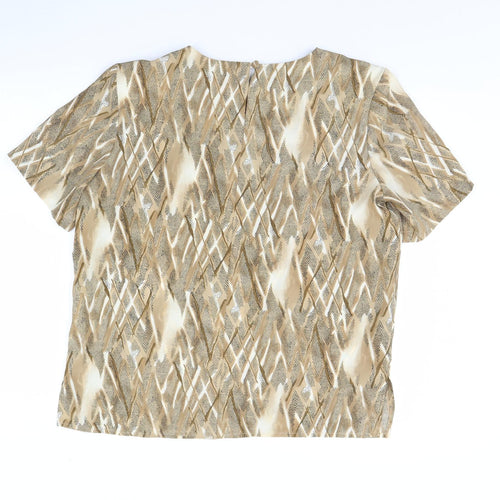 Bonmarché Womens Beige Geometric  Basic Blouse Size 16  - Shoulder Pads