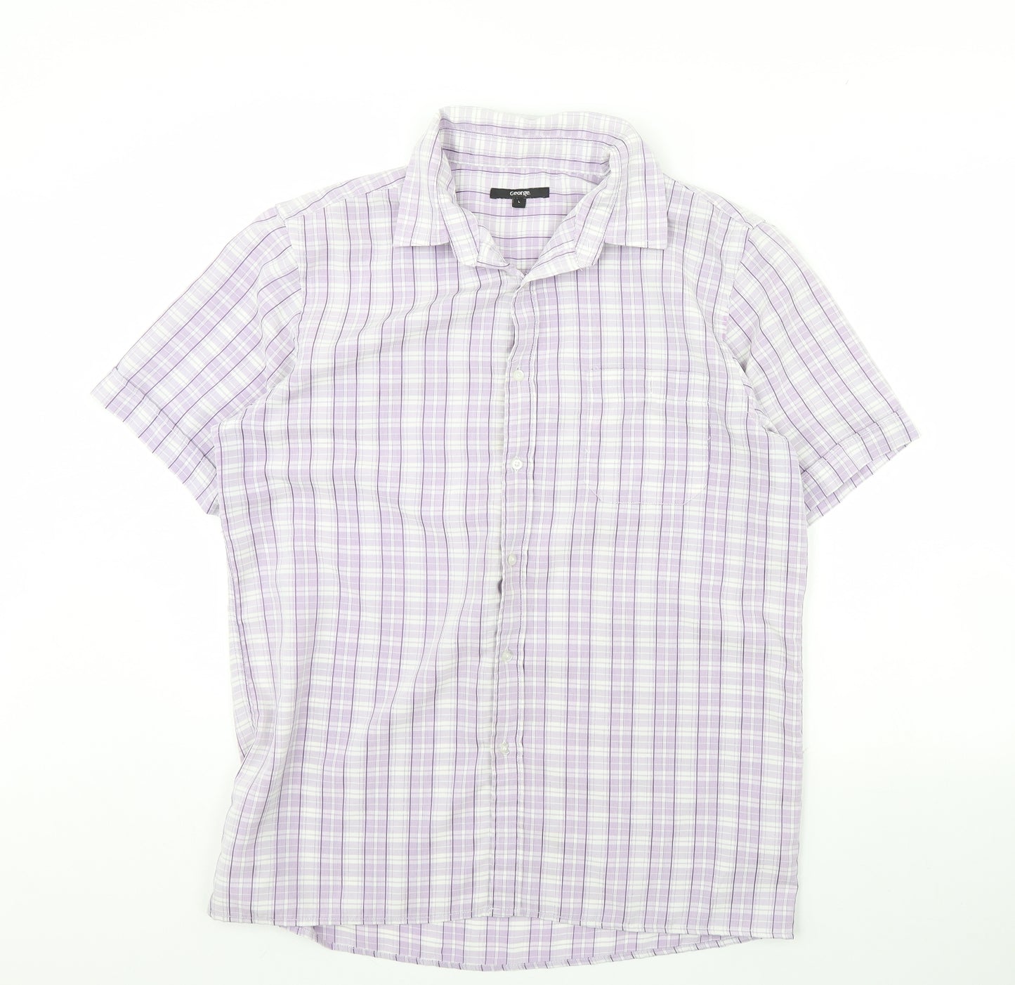 George Mens Purple Check   Dress Shirt Size L