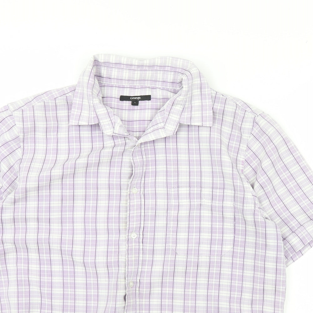 George Mens Purple Check   Dress Shirt Size L