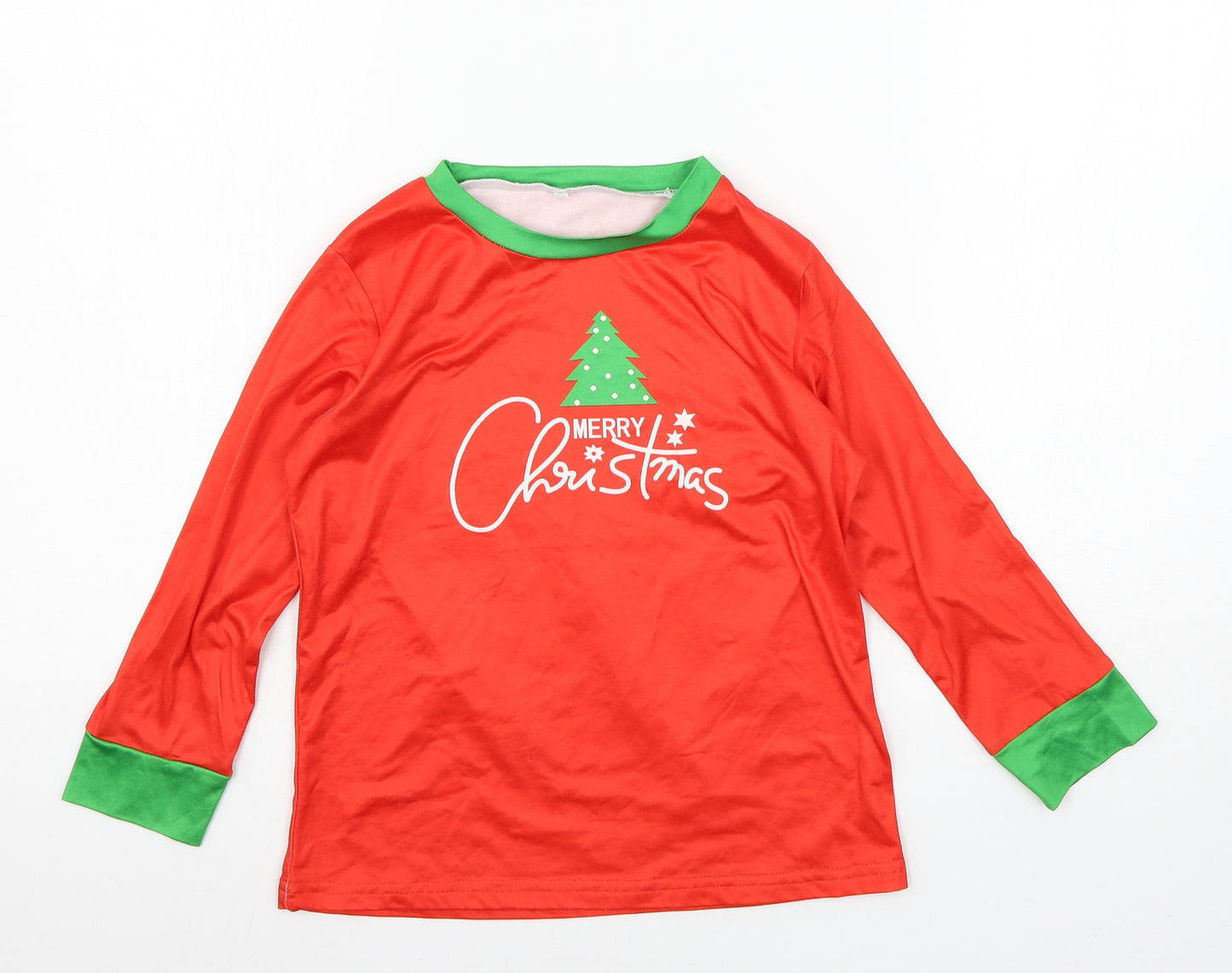 Preworn Boys Red Solid Jersey  Pyjama Top Size 6 Years  - Merry Christmas