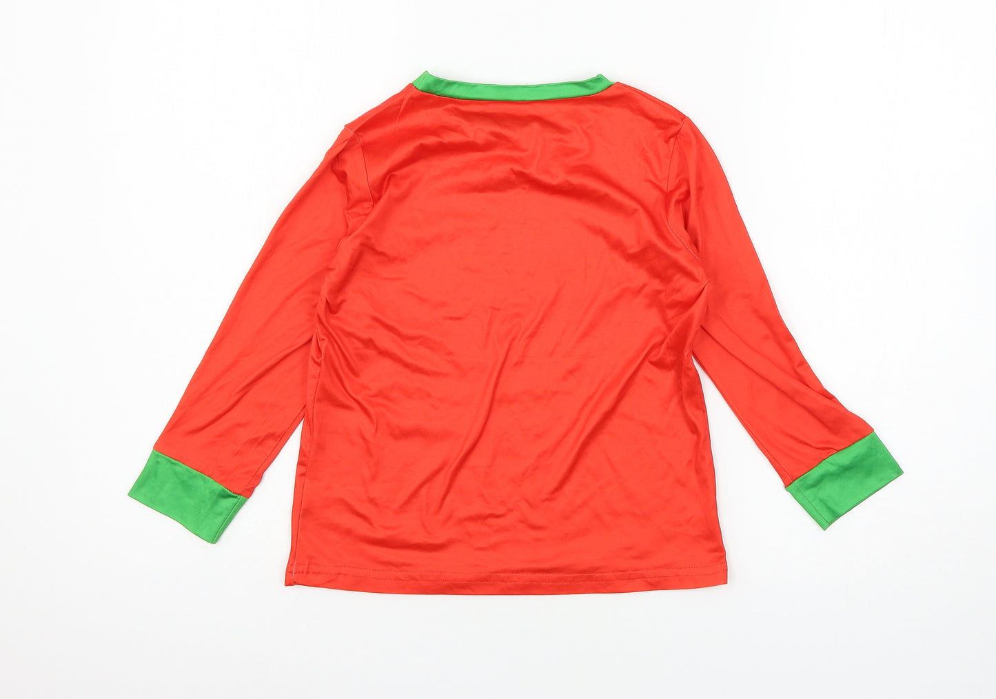 Preworn Boys Red Solid Jersey  Pyjama Top Size 6 Years  - Merry Christmas