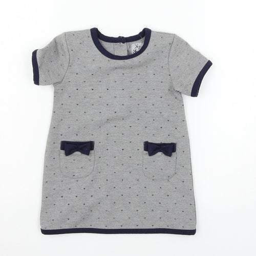 Young Dimension Girls Grey Polka Dot Jersey T-Shirt Dress  Size 12-18 Months