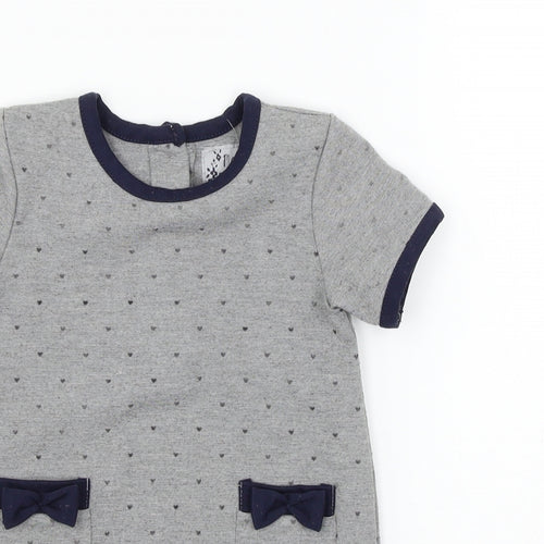 Young Dimension Girls Grey Polka Dot Jersey T-Shirt Dress  Size 12-18 Months