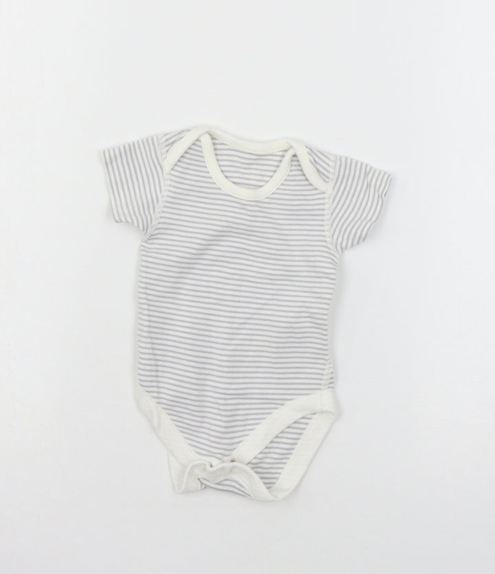 Marks and Spencer Girls Grey Striped Jersey Babygrow One-Piece Size 0-3 Months