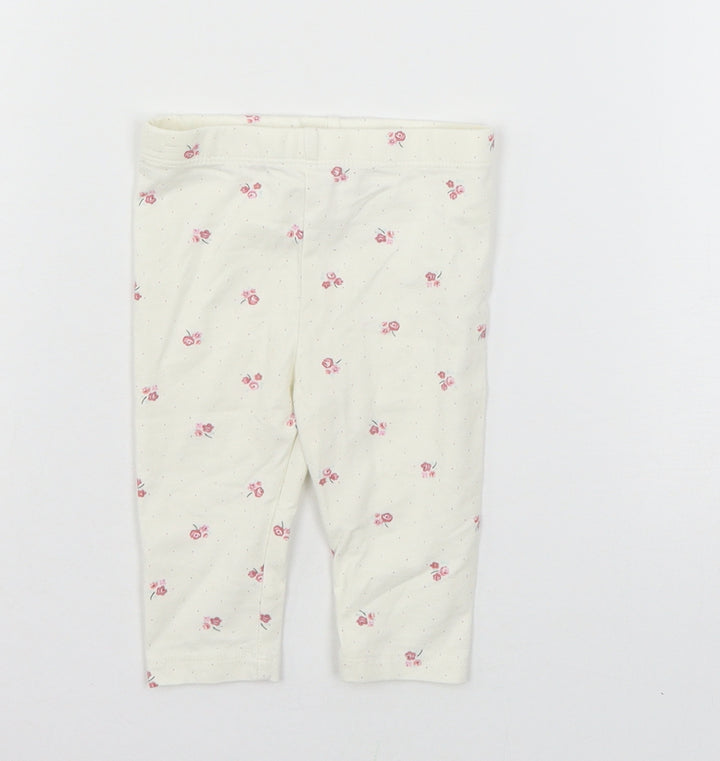 TU Girls Ivory Floral Jersey Jogger Trousers Size 3-6 Months