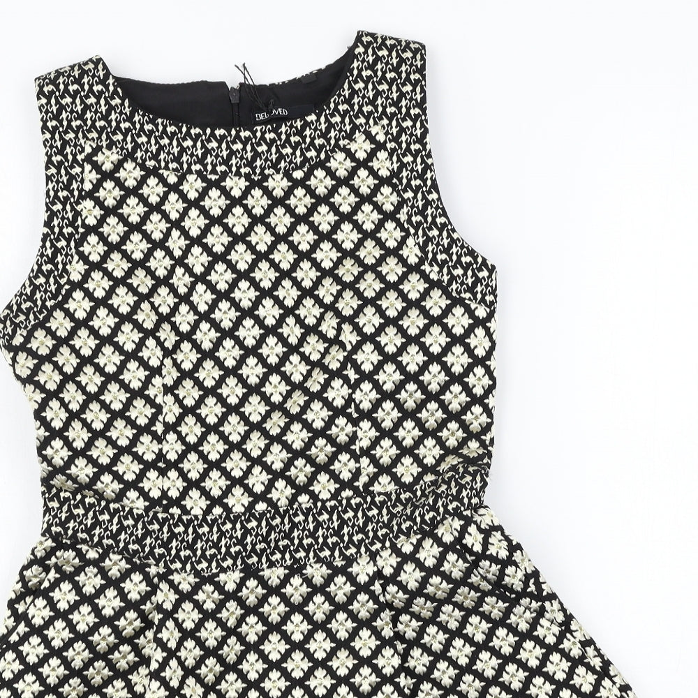 Beloved Womens Black Geometric  Skater Dress  Size S