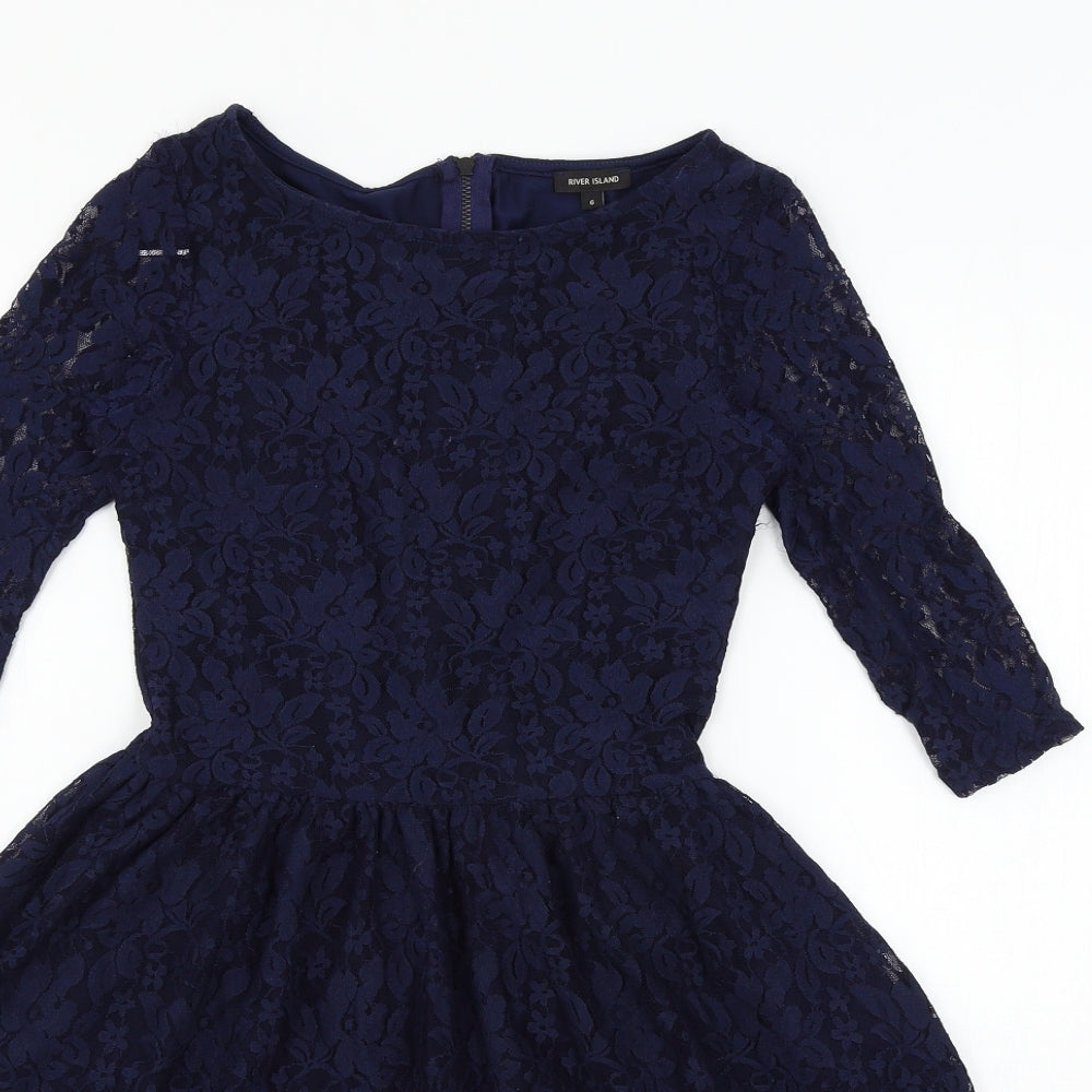 River Island Womens Blue  Lace Skater Dress  Size 6