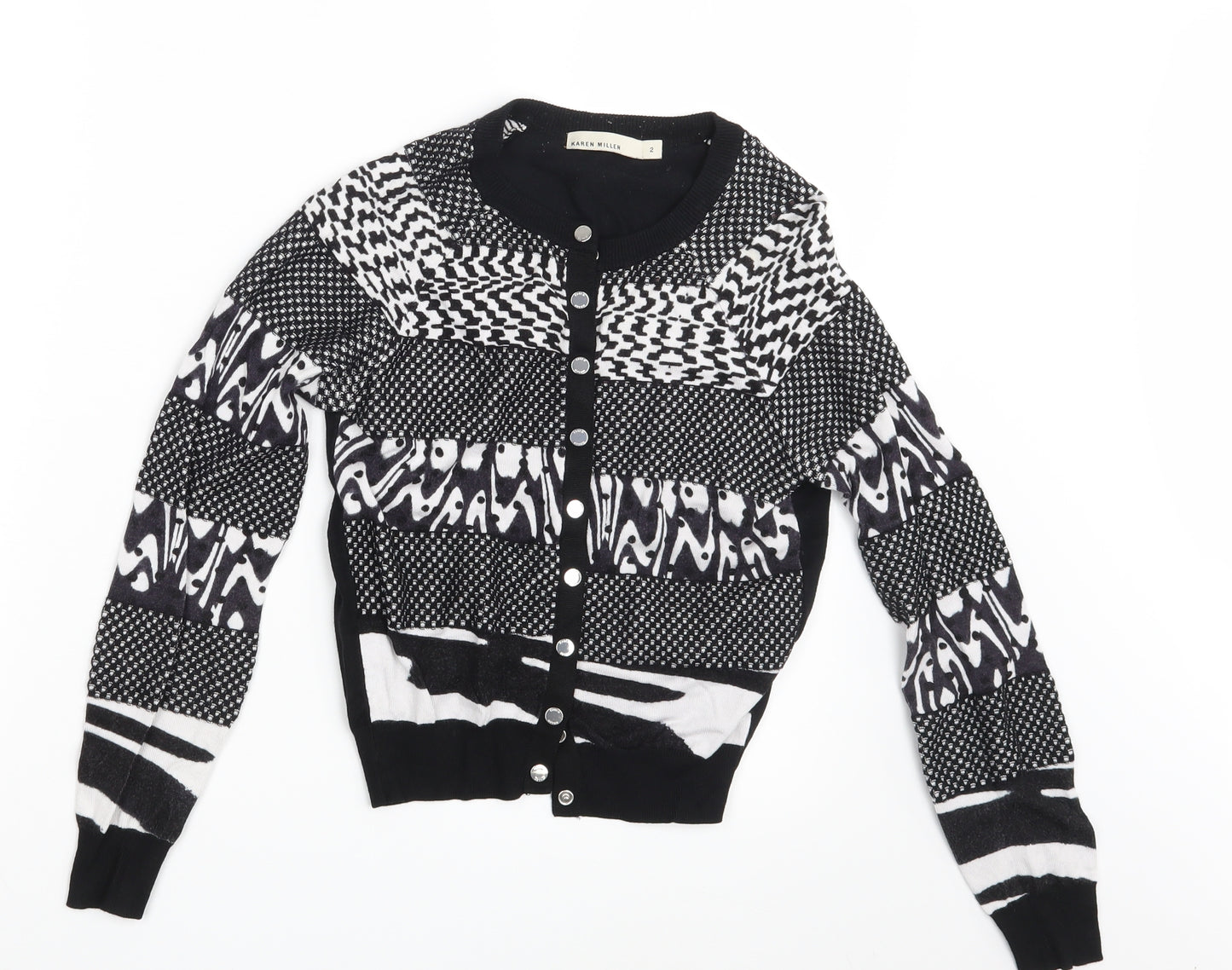 Karen Millen Womens Black Geometric  Cardigan Jumper Size 4