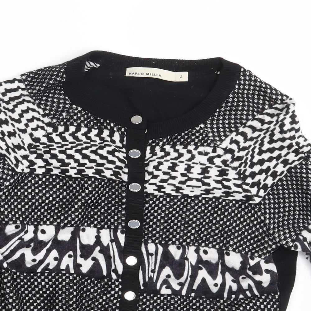 Karen Millen Womens Black Geometric  Cardigan Jumper Size 4