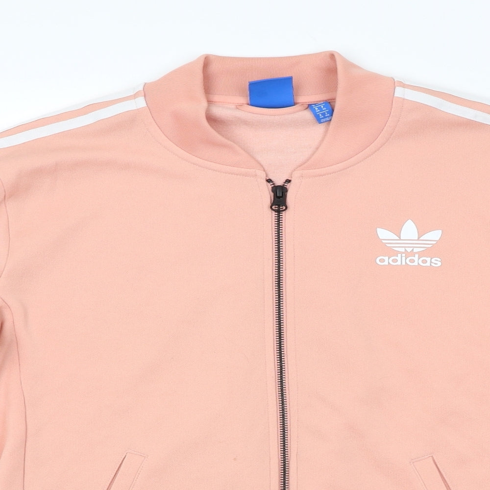 adidas Womens Pink Striped  Full Zip Sweatshirt Size 8