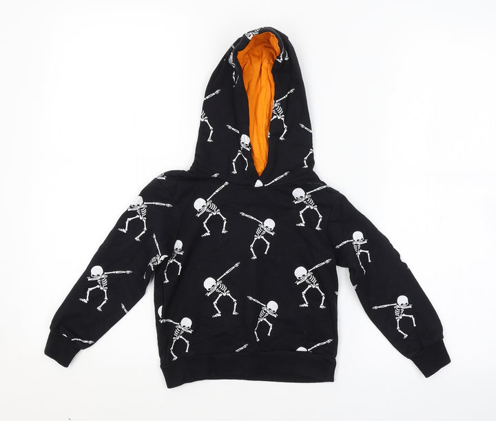 Preworn Boys Black Geometric Pullover Hoodie Size 3-4 Years