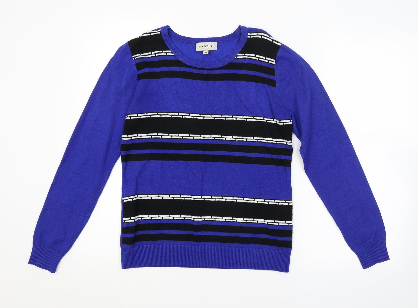 BASSINI Womens Blue Striped  Pullover Jumper Size S