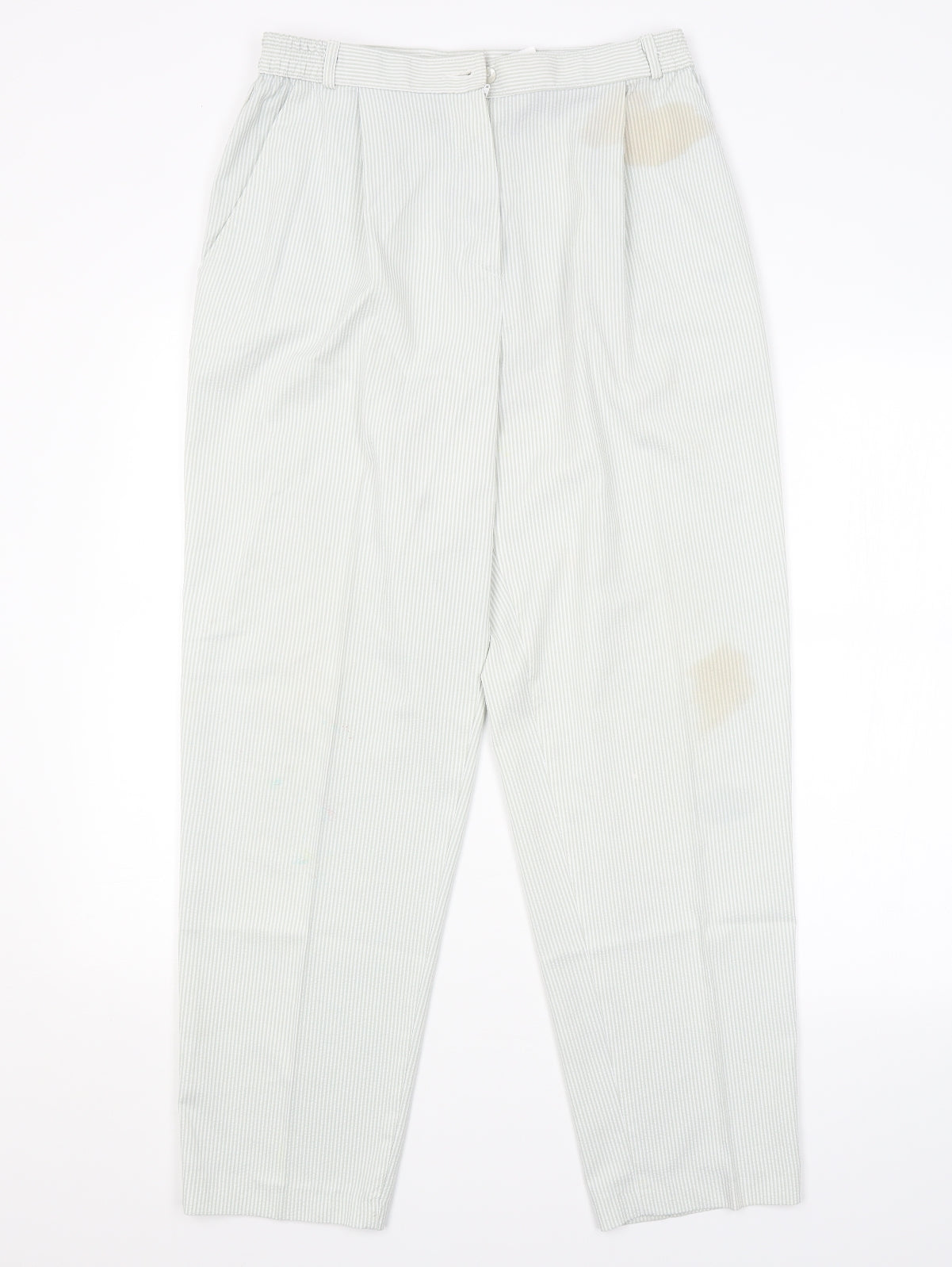 M&S Womens Green Striped  Trousers  Size 14 L27 in