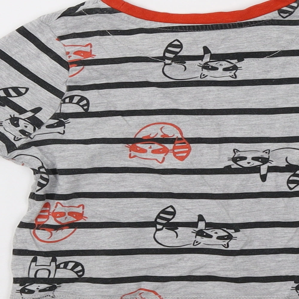 George Girls Grey Striped  Basic T-Shirt Size 2-3 Years  - Racoon