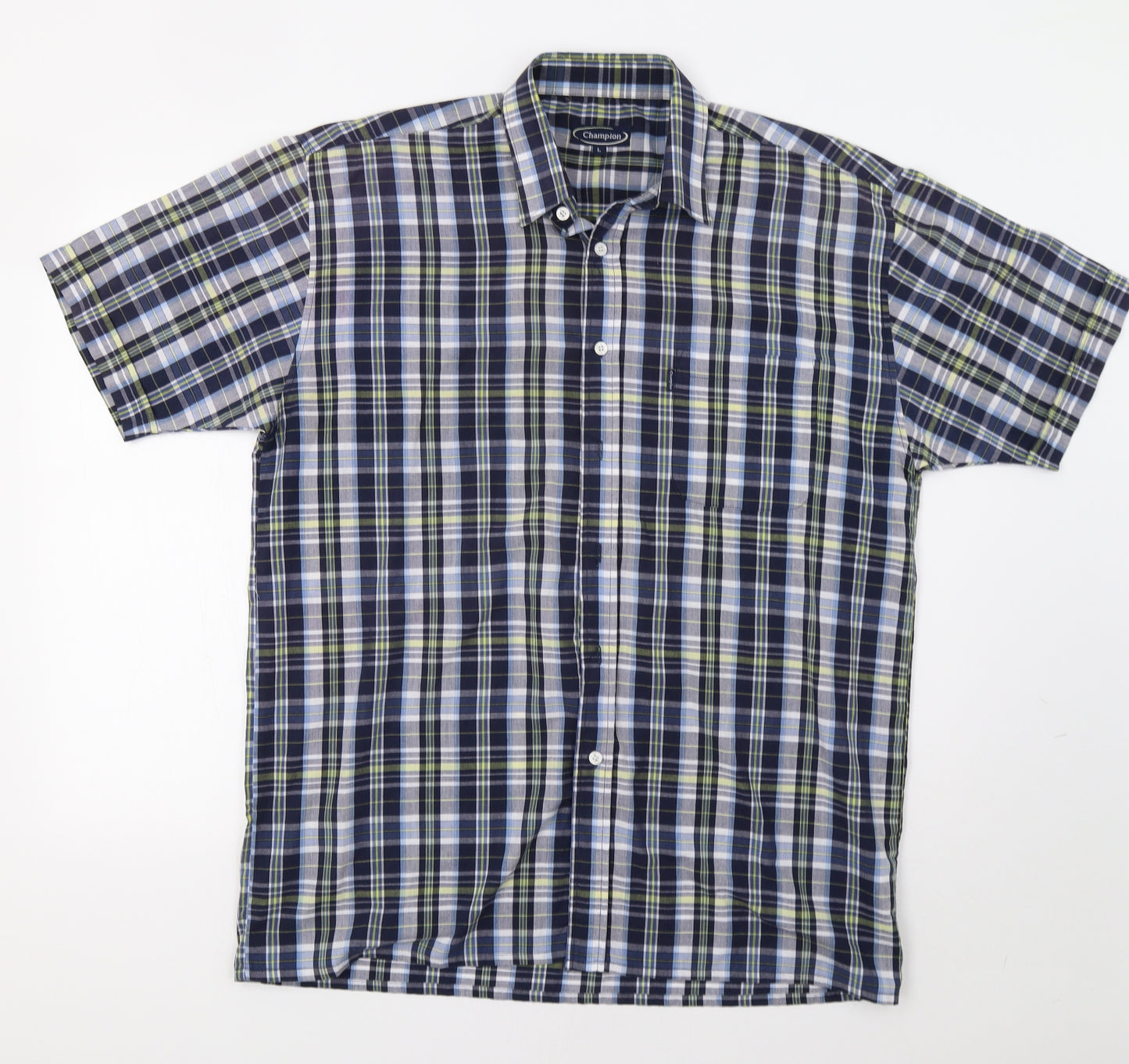 Champion Mens Blue Check   Button-Up Size L