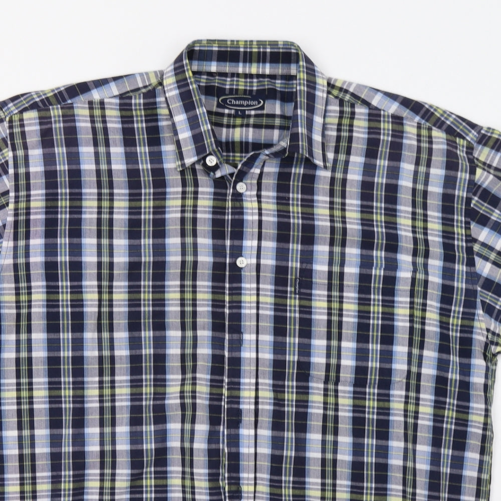 Champion Mens Blue Check   Button-Up Size L