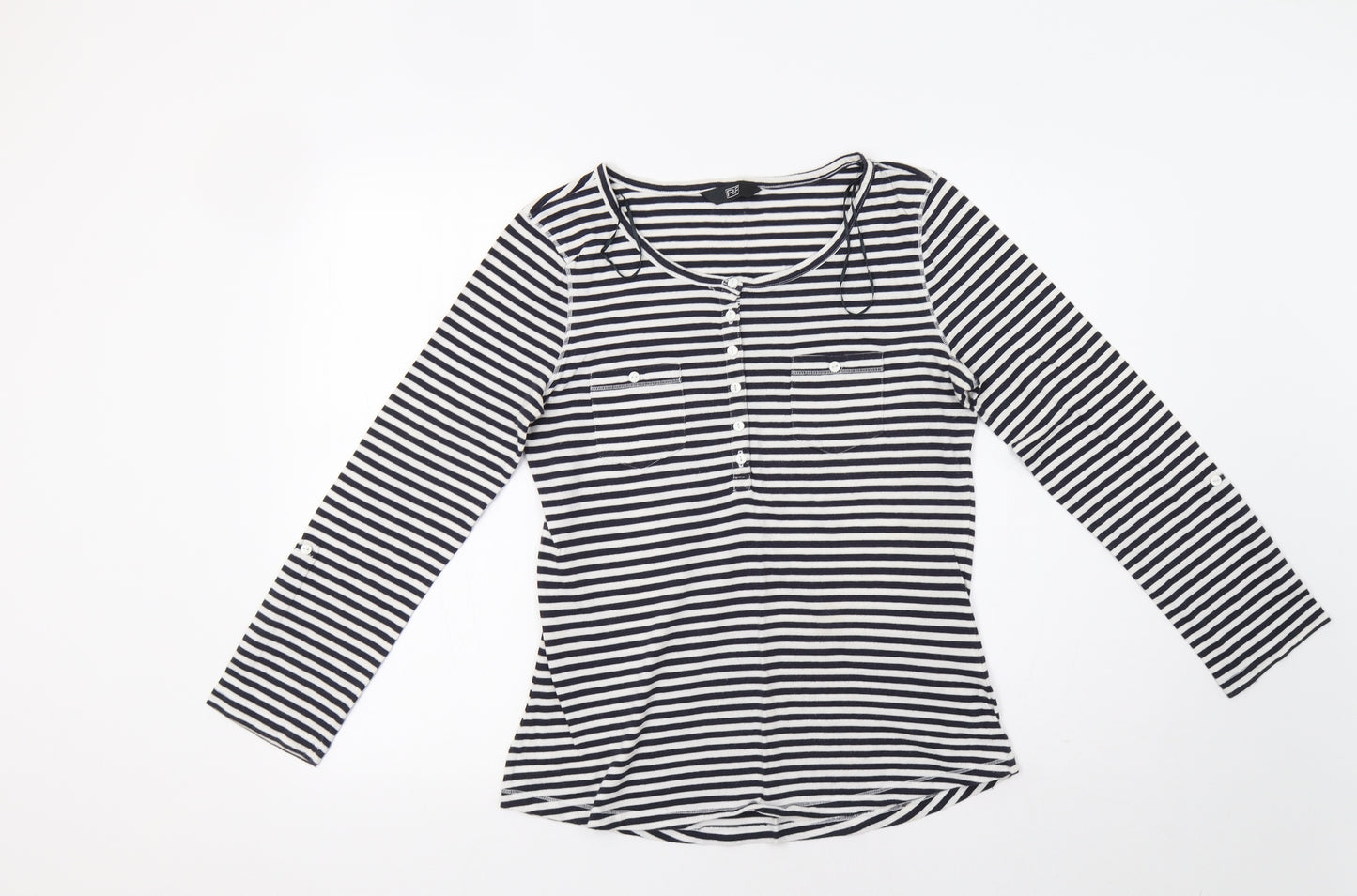 F&F Womens White Striped  Basic T-Shirt Size 10