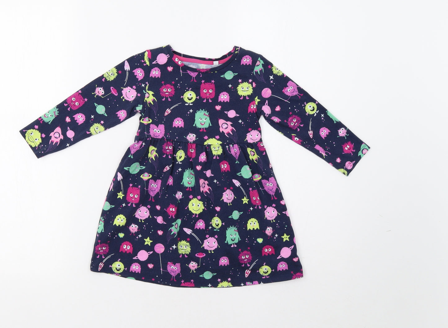 Bluezoo Girls Blue   Fit & Flare  Size 2-3 Years  - Monster Print