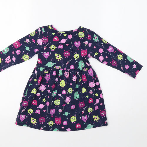 Bluezoo Girls Blue   Fit & Flare  Size 2-3 Years  - Monster Print