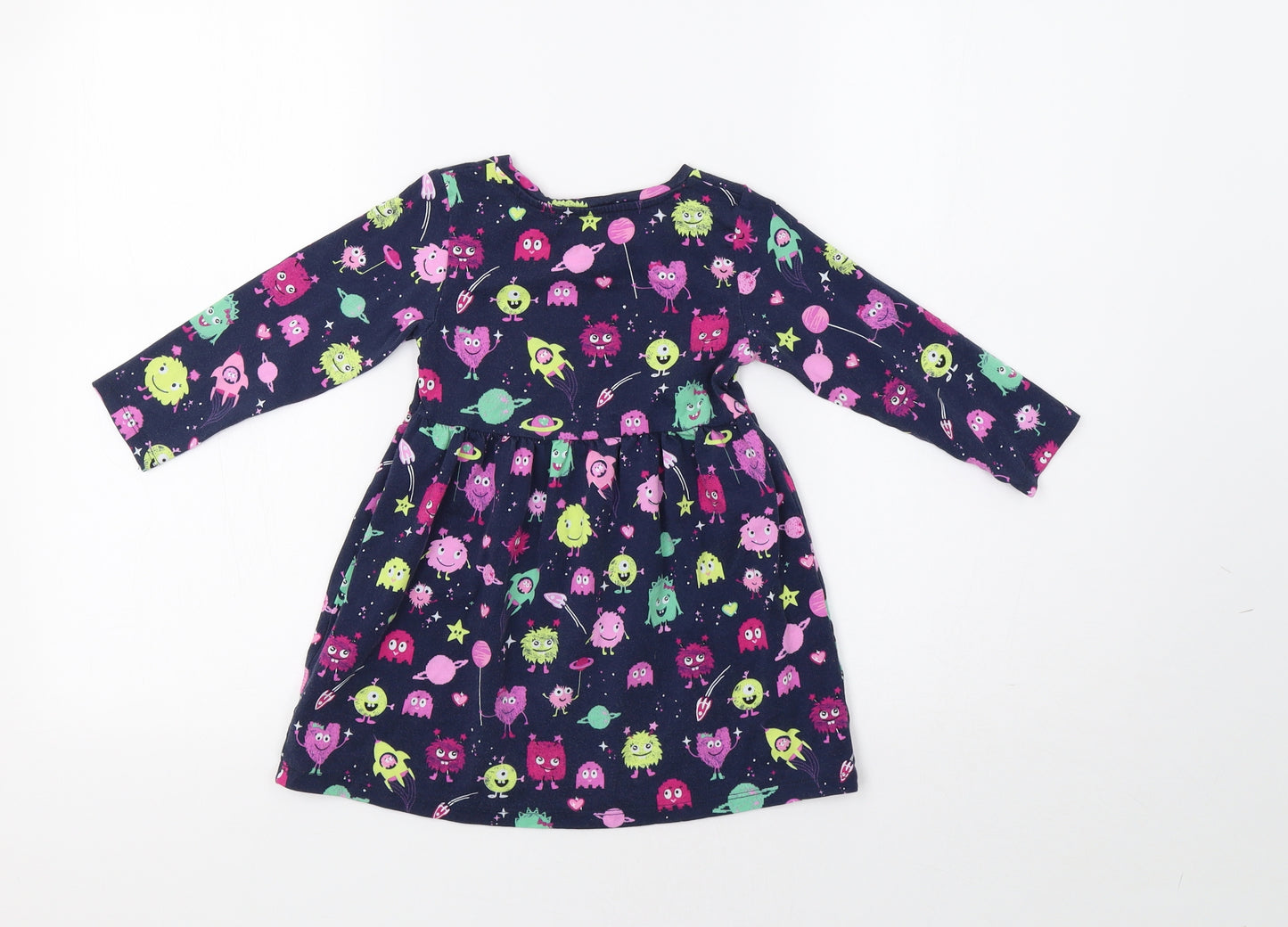 Bluezoo Girls Blue   Fit & Flare  Size 2-3 Years  - Monster Print