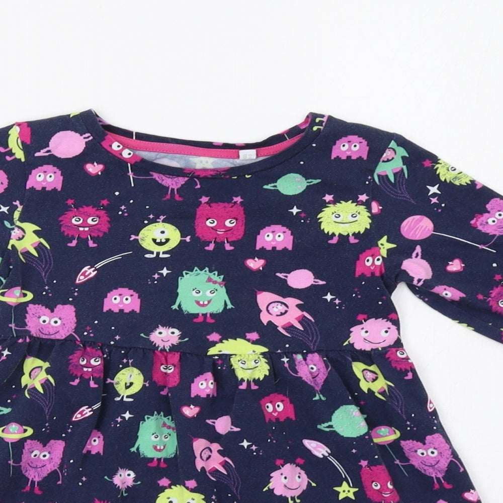 Bluezoo Girls Blue   Fit & Flare  Size 2-3 Years  - Monster Print