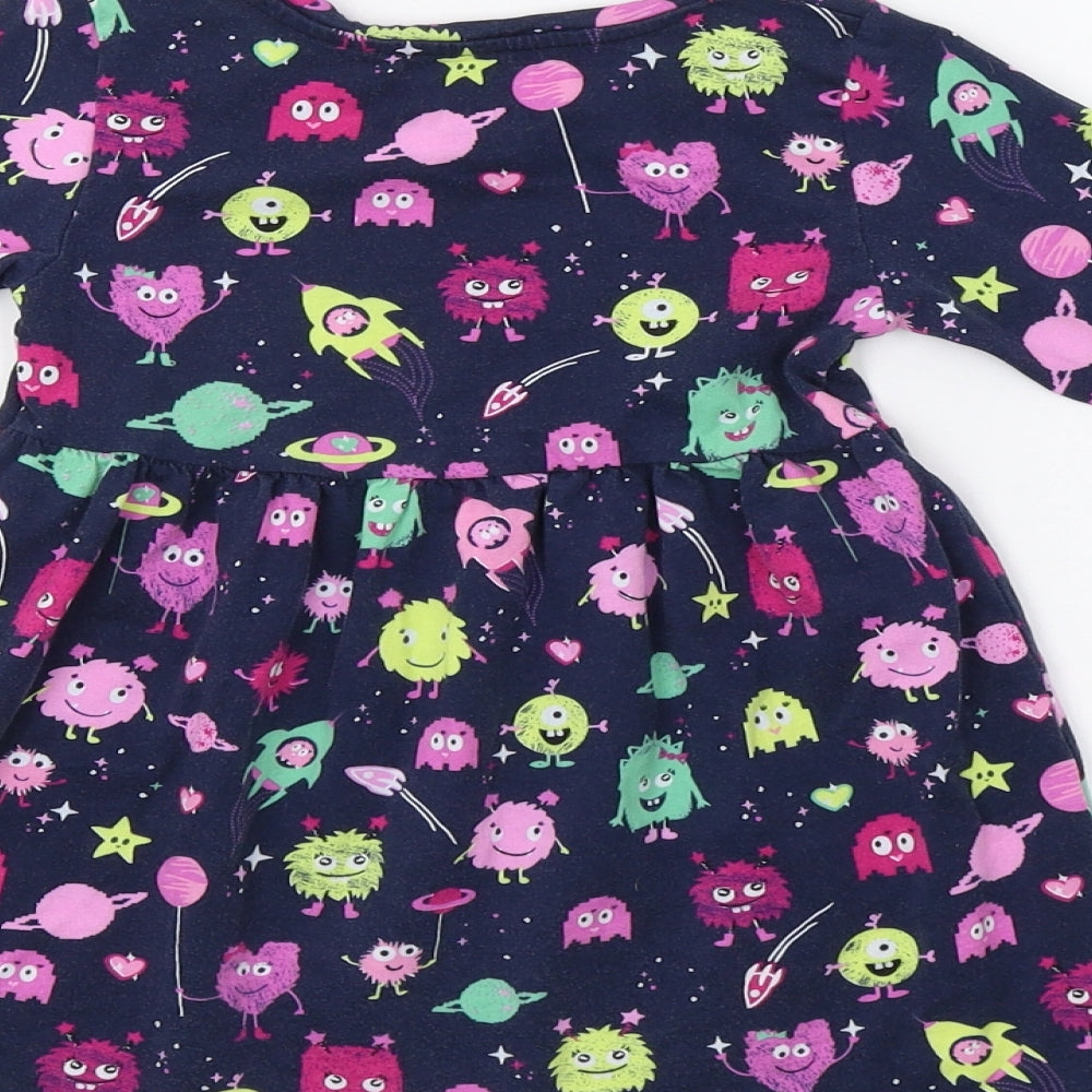 Bluezoo Girls Blue   Fit & Flare  Size 2-3 Years  - Monster Print