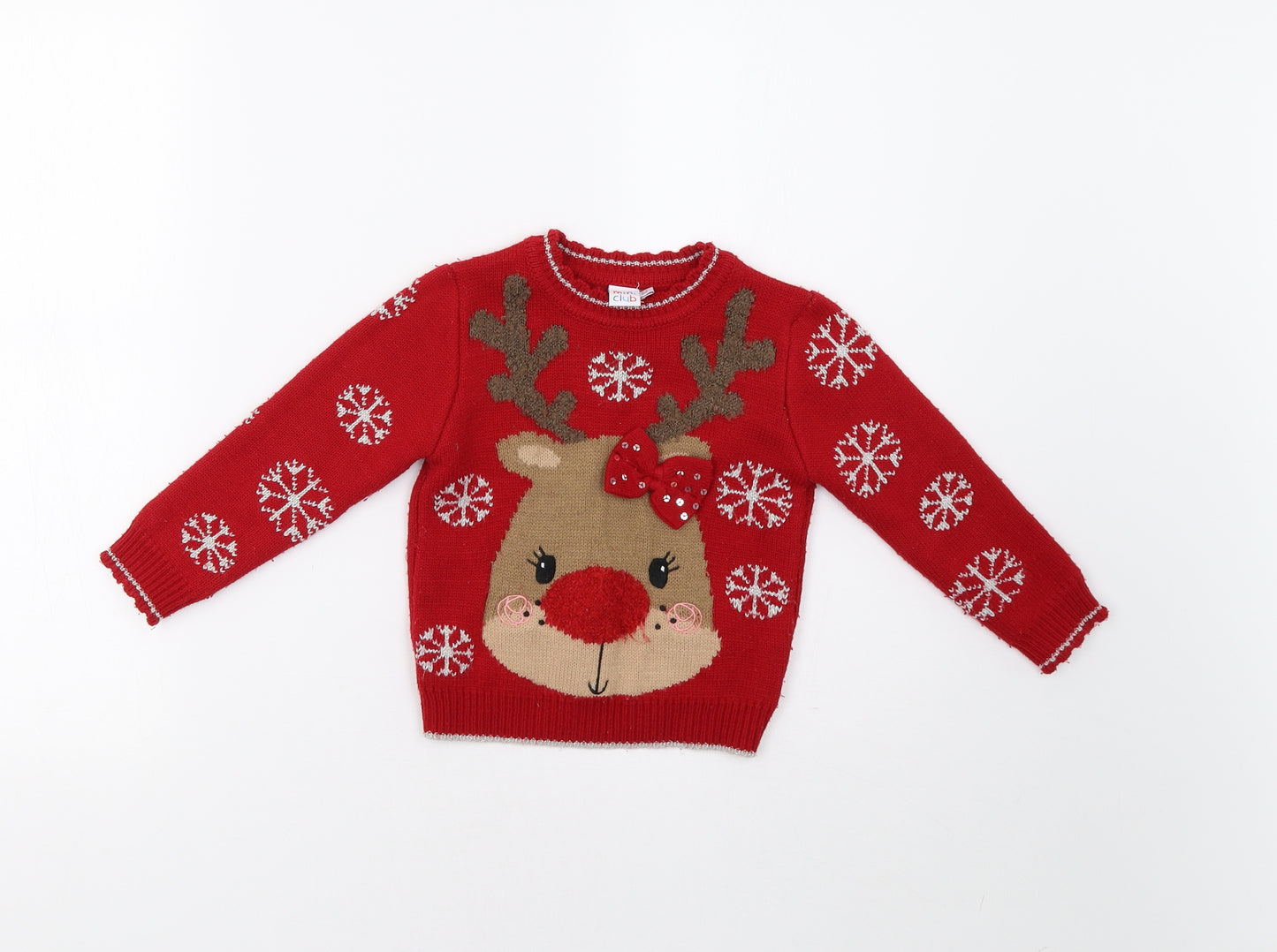 Mini Club Girls Red   Pullover Jumper Size 2-3 Years  - Rudolph Christmas