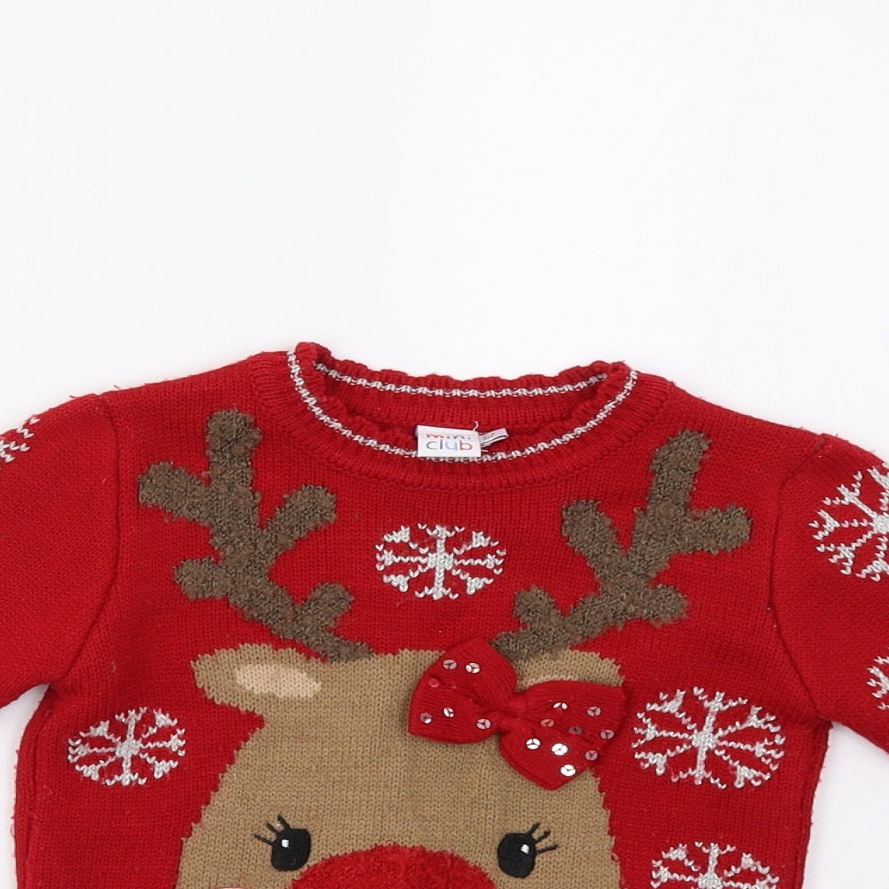 Mini Club Girls Red   Pullover Jumper Size 2-3 Years  - Rudolph Christmas
