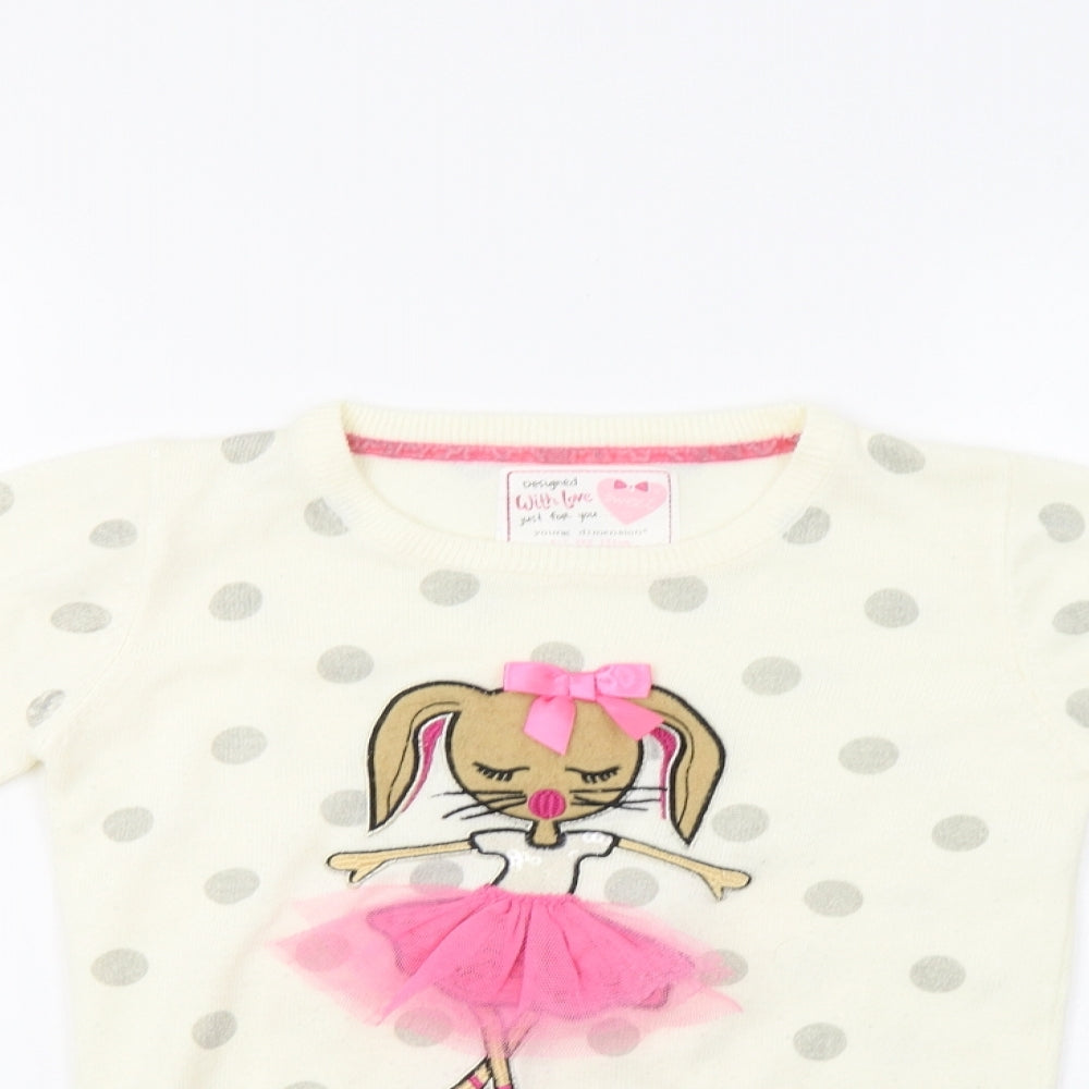 Young Dimension Girls Ivory Polka Dot  Pullover Jumper Size 6-7 Years  - Ballerina