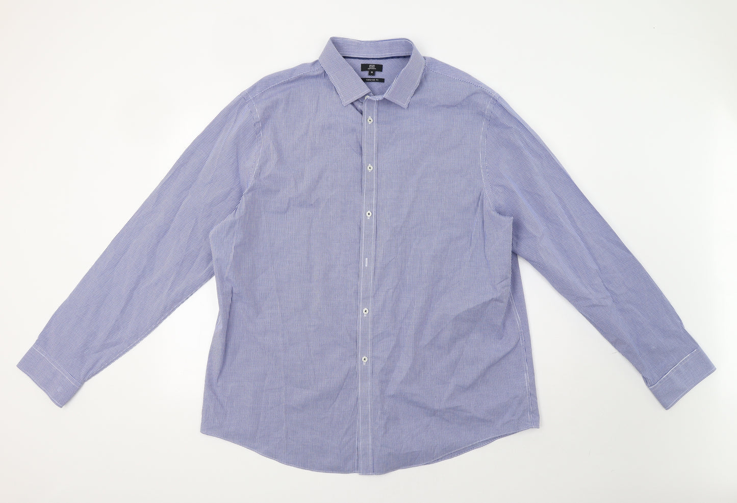 F&F Mens Blue Check   Dress Shirt Size 18