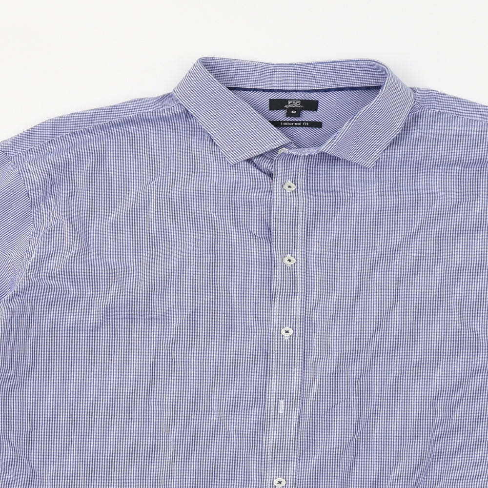 F&F Mens Blue Check   Dress Shirt Size 18