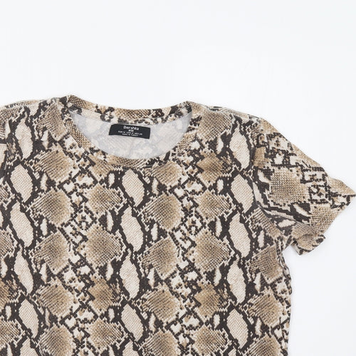 Bershka Womens Beige Animal Print  Basic Blouse Size M