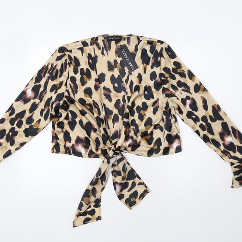 I SAW IT FIRST Womens Brown Animal Print  Kimono Blouse Size 14