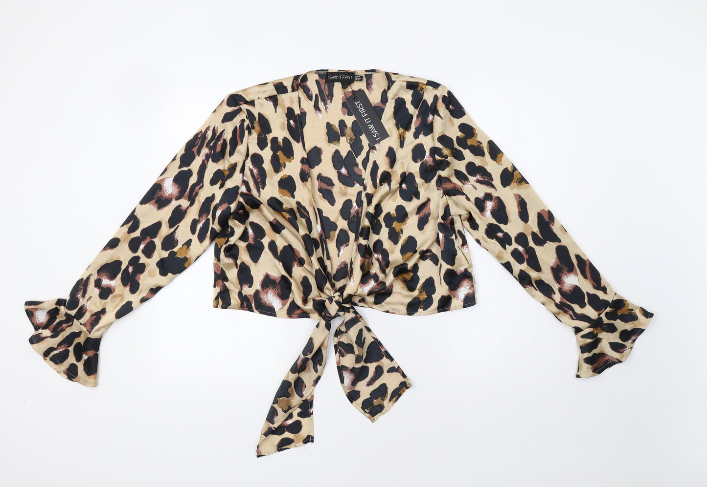 I SAW IT FIRST Womens Brown Animal Print  Kimono Blouse Size 14