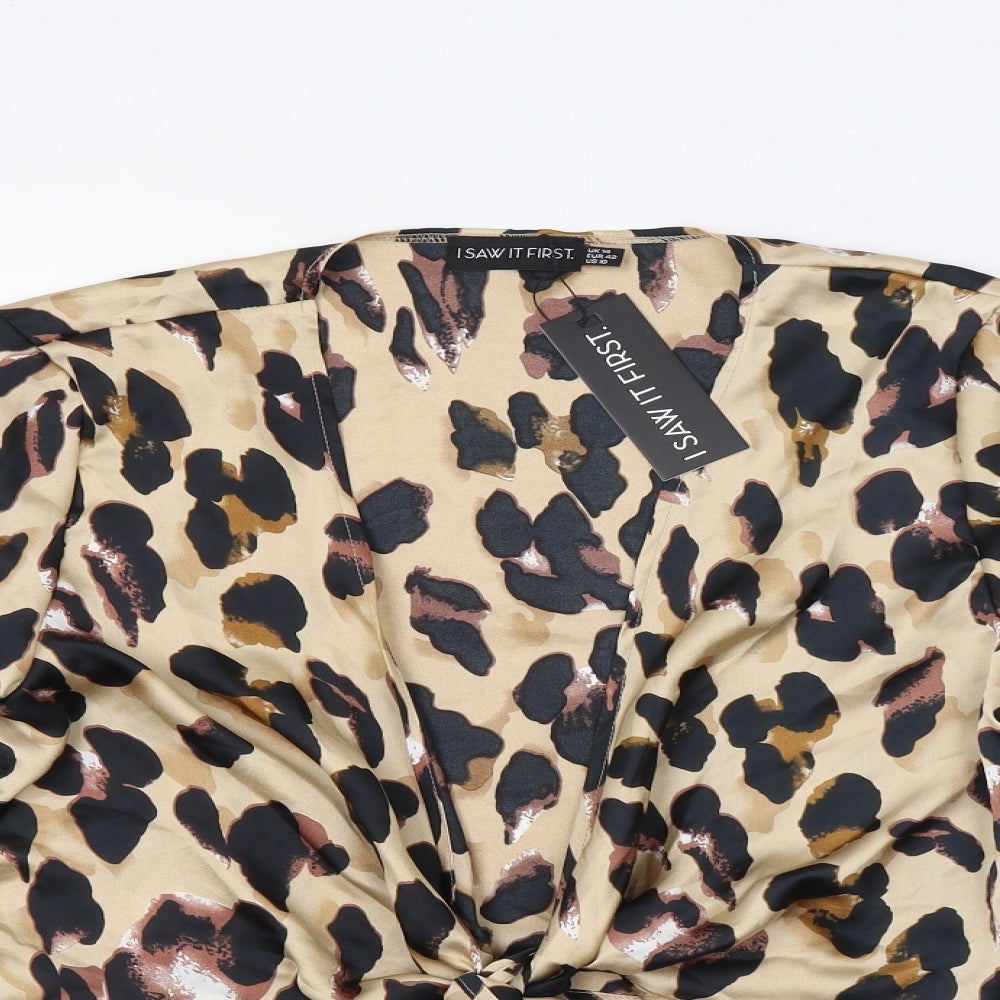 I SAW IT FIRST Womens Brown Animal Print  Kimono Blouse Size 14