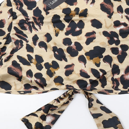 I SAW IT FIRST Womens Brown Animal Print  Kimono Blouse Size 14